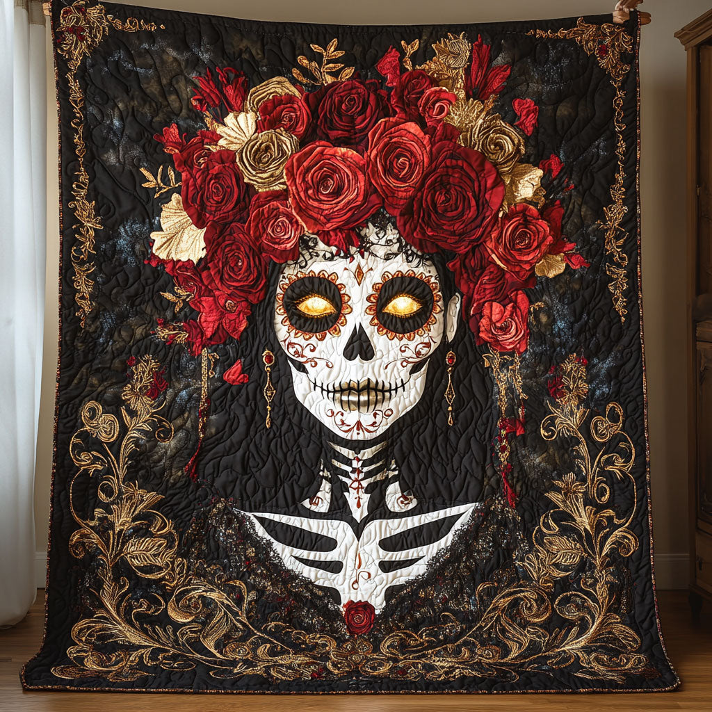 Glow Skull Woman Quilt Blanket Floral Throw Blanket Ideal Holiday Skull Lover Gifts