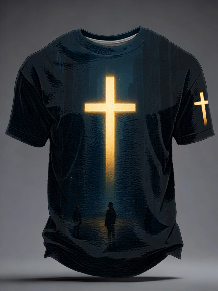 Glowing Cross Christian T-Shirt Saved By Grace Cross Clothing Gift For Dad