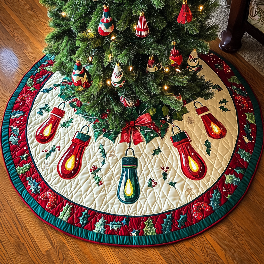 Glowing Garland Christmas Quilted Tree Skirt Warm And Cozy Holiday Decor Christmas Tree Decor