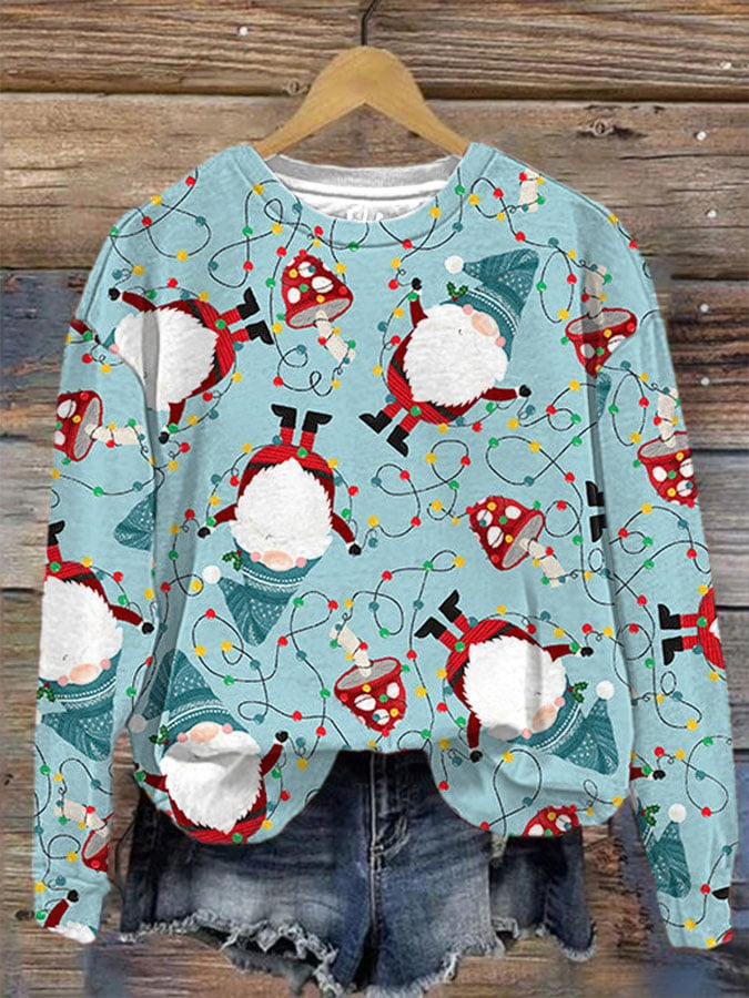Gnome And Mushroom Christmas Holiday Sweatshirt String Lights Winter Festival Merch Xmas Gifts