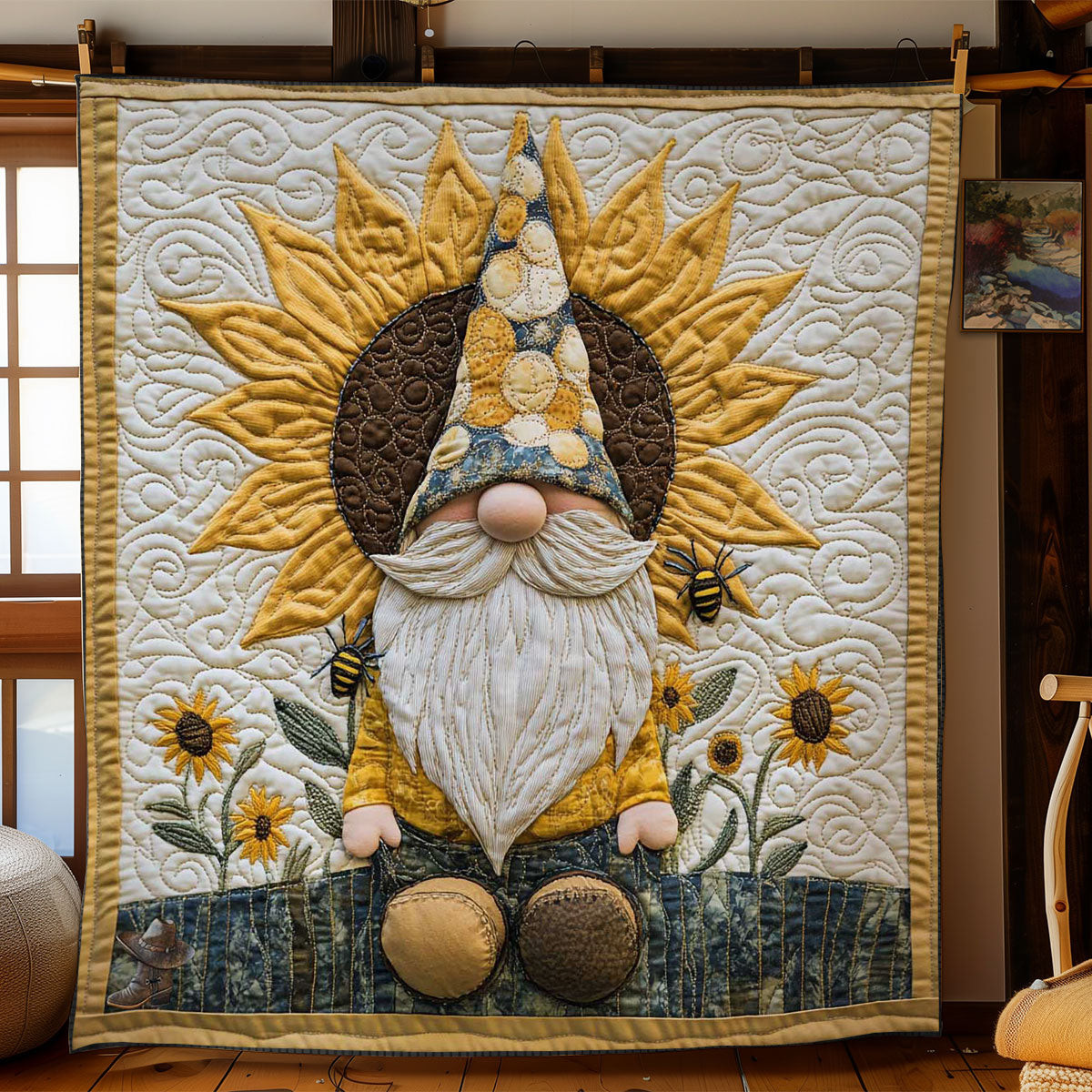 Gnome And Sunflowers Holiday Xmas Quilt Blanket Christmas Gifts For Newlyweds