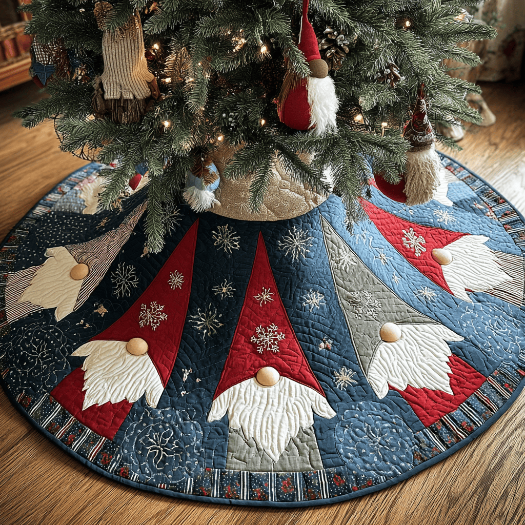 Gnome Blessing Christmas Quilted Tree Skirt Home Decor Gnome Lover Christmas Gifts