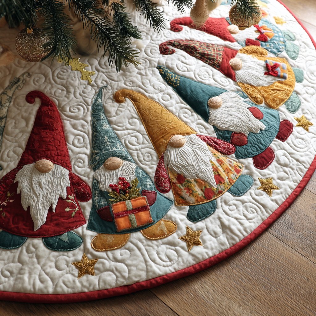 Gnome Blessing Christmas Quilted Tree Skirt Home Essential Gift Quilted Tree Skirt with Style