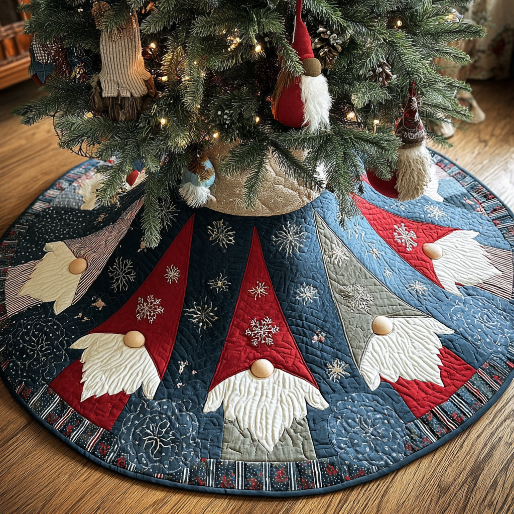Gnome Blessing Christmas Quilted Tree Skirt Soft Quilted Tree Skirt to Enhance Holiday Spirit