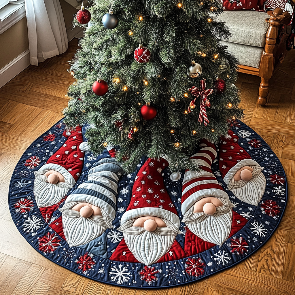 Gnome Cheer Christmas Quilted Tree Skirt Fantasy Themed Christmas Gnome Lover Gifts