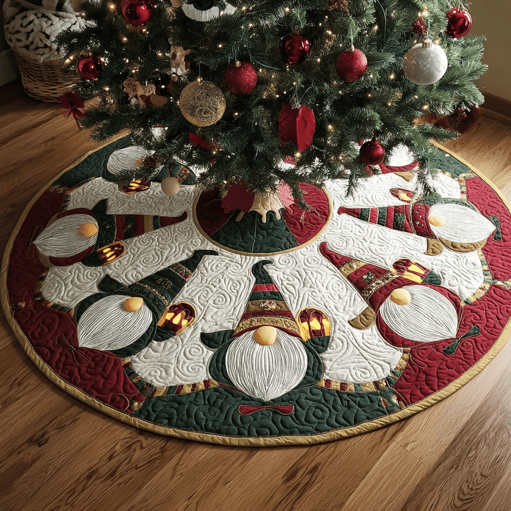 Gnome Cheer Christmas Quilted Tree Skirt Festive Decor Christmas Gifts For Gnome Lovers