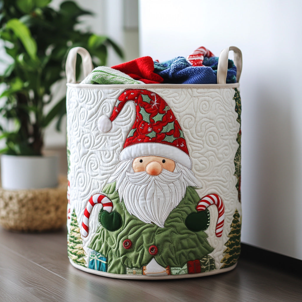 Gnome Cheer Quilted Laundry Basket Holiday Merch Gift