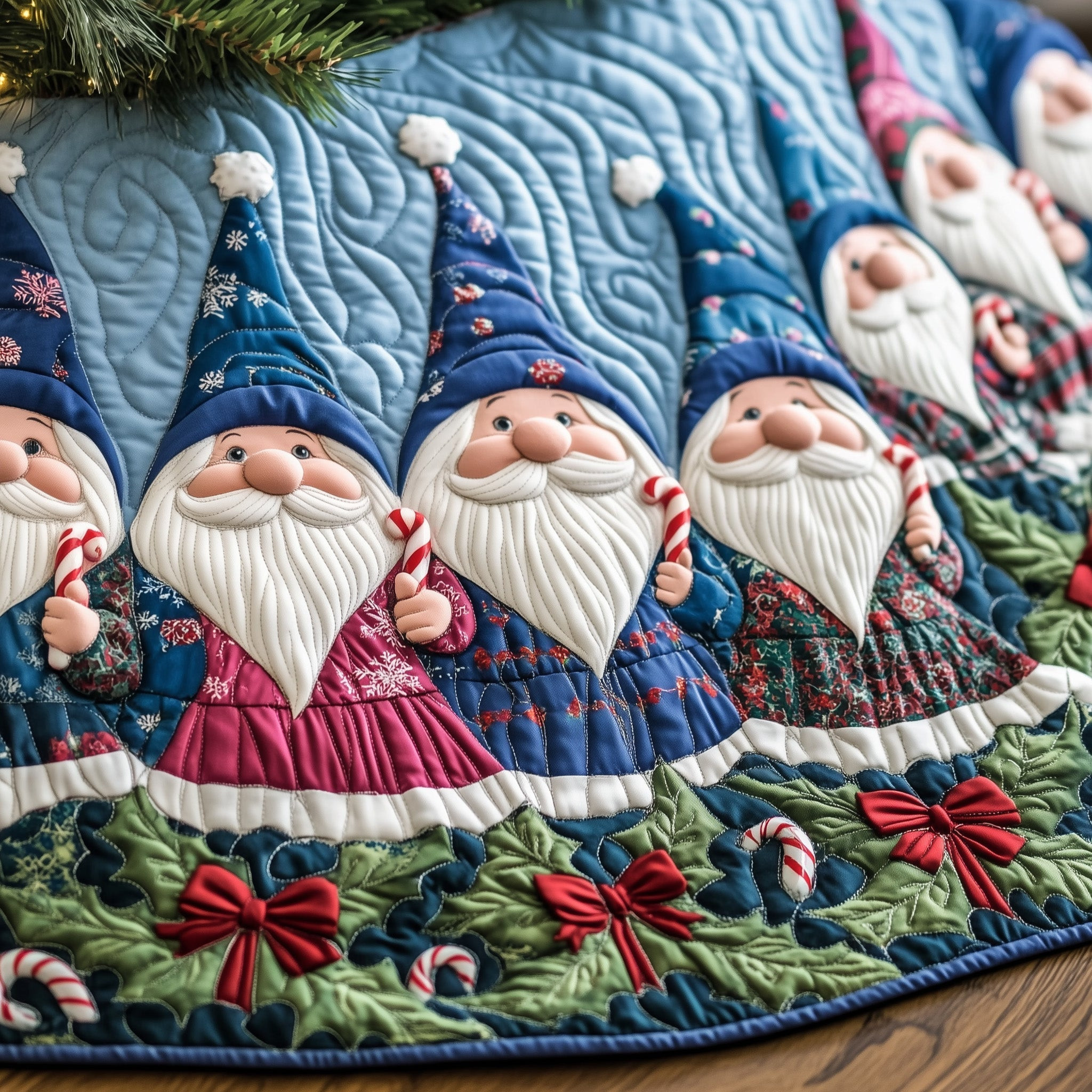 Gnome Cheer Quilted Tree Skirt Christmas Themed Cute Home Decor Best Gifts For Xmas