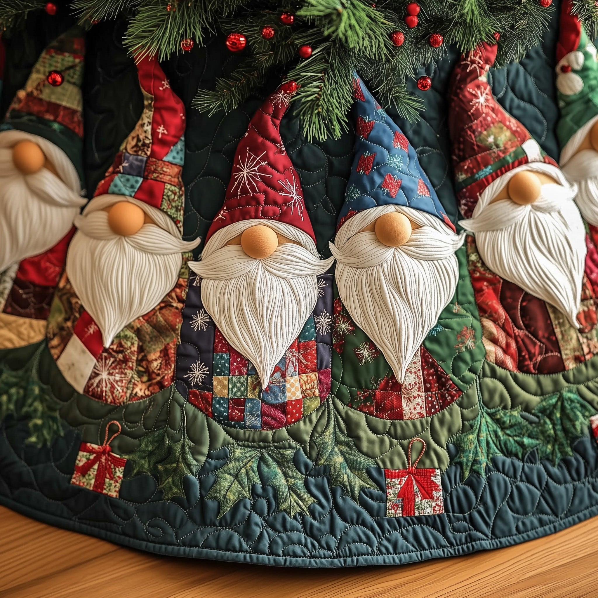Gnome Cheer Quilted Tree Skirt Cute Home Decor Best Christmas Gifts For Grandma