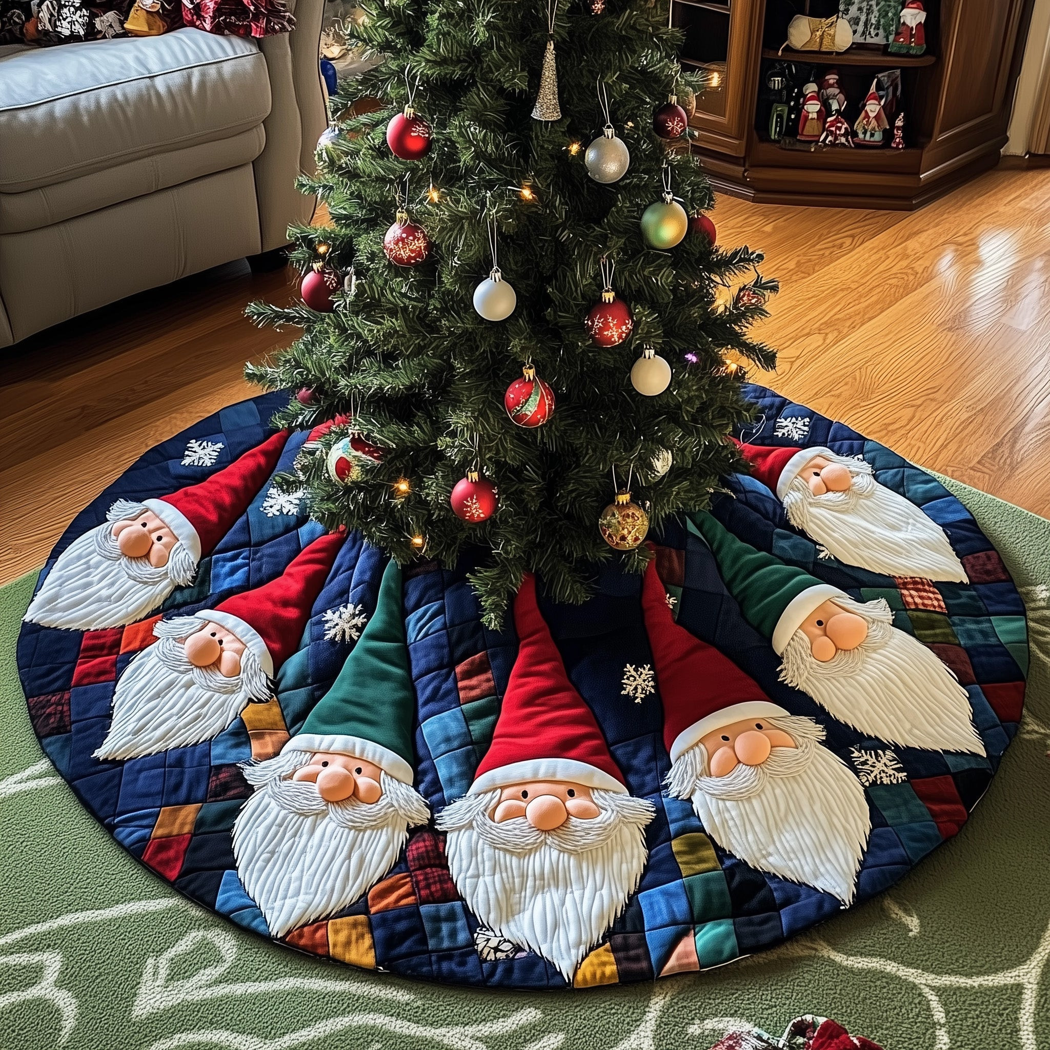 Gnome Cheer Quilted Tree Skirt Cute Home Decor Christmas Gifts For Gnome Lovers