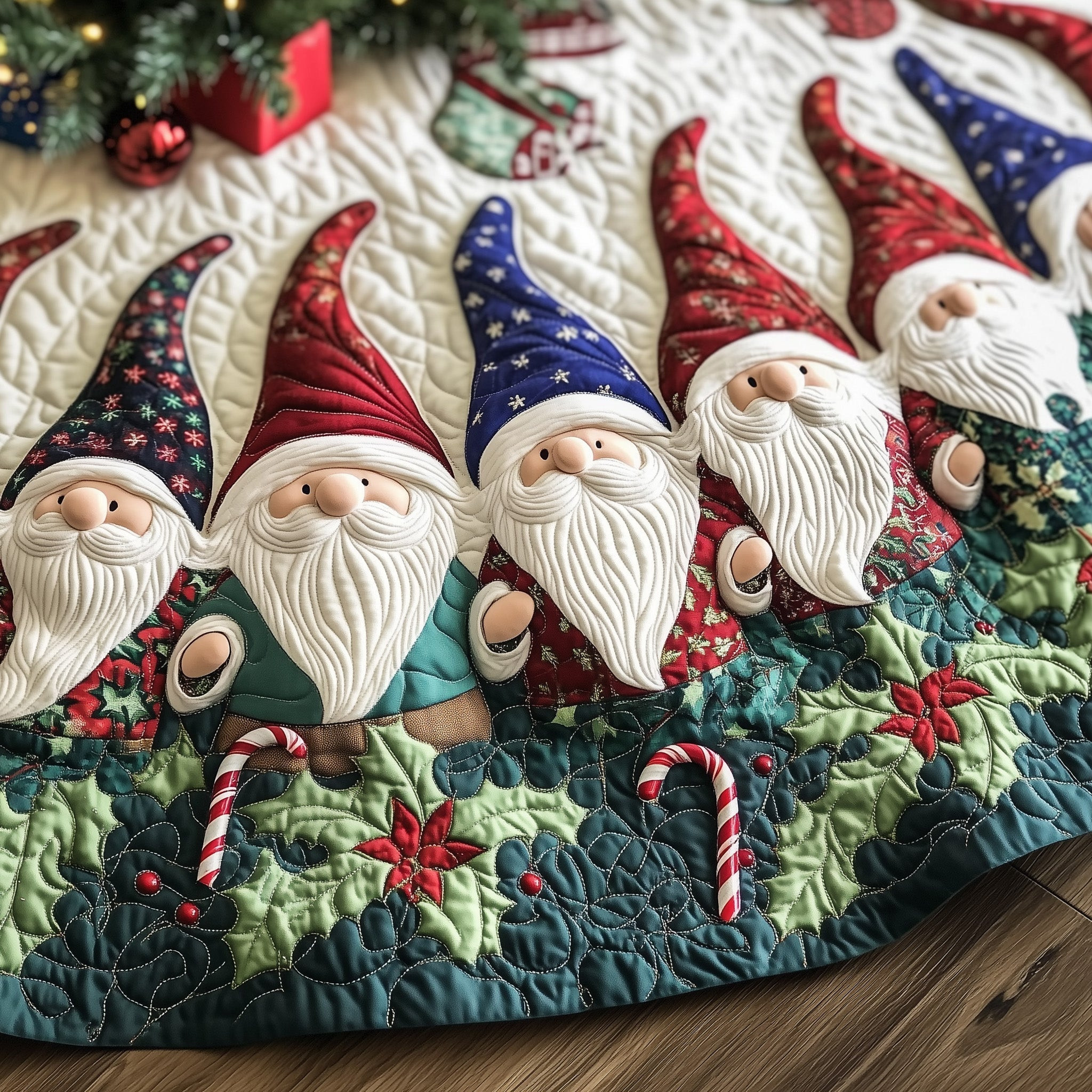 Gnome Cheer Quilted Tree Skirt Holiday Home Decor Cute Home Decor Christmas Gift For Grandpa