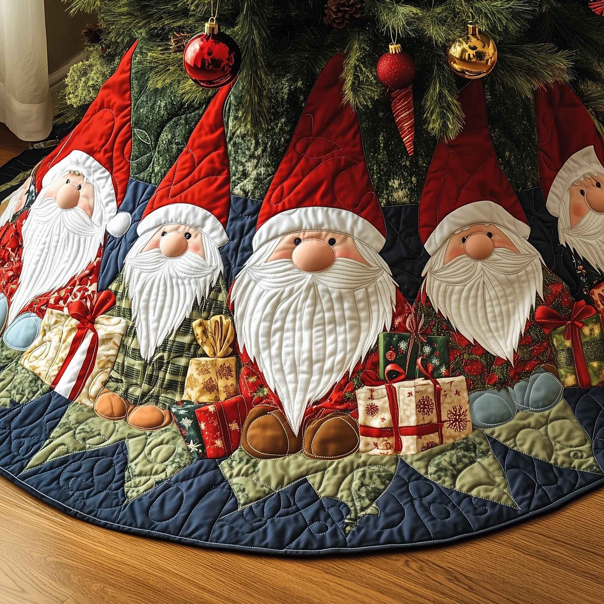 Gnome Cheer Quilted Tree Skirt Xmas Themed Cute Home Decor Christmas Gifts For Gnome Lover