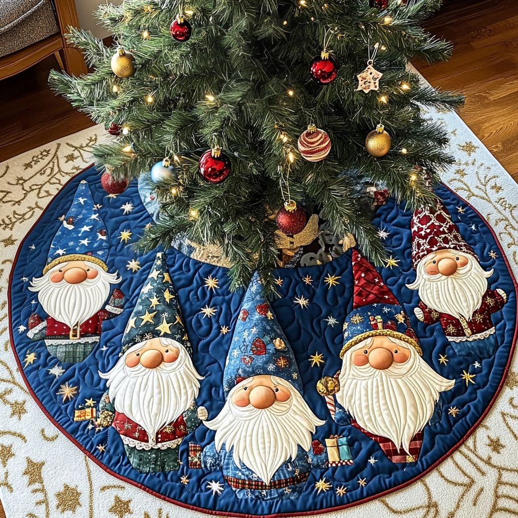 Gnome Christmas Charm Christmas Quilted Tree Skirt Exclusive Holiday Tree Skirt Gift for Families