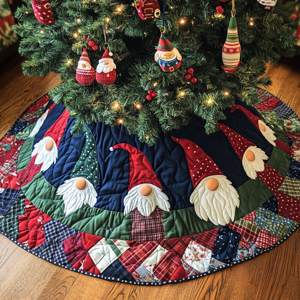 Gnome Christmas Greetings Christmas Quilted Tree Skirt Small Tree Skirt Family Xmas Gift Baskets