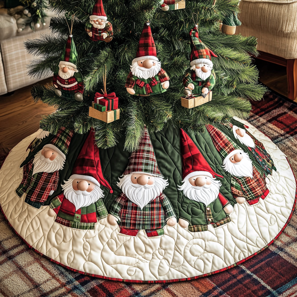 Gnome Christmas Spirit Christmas Quilted Tree Skirt Family Holiday Gathering Decor