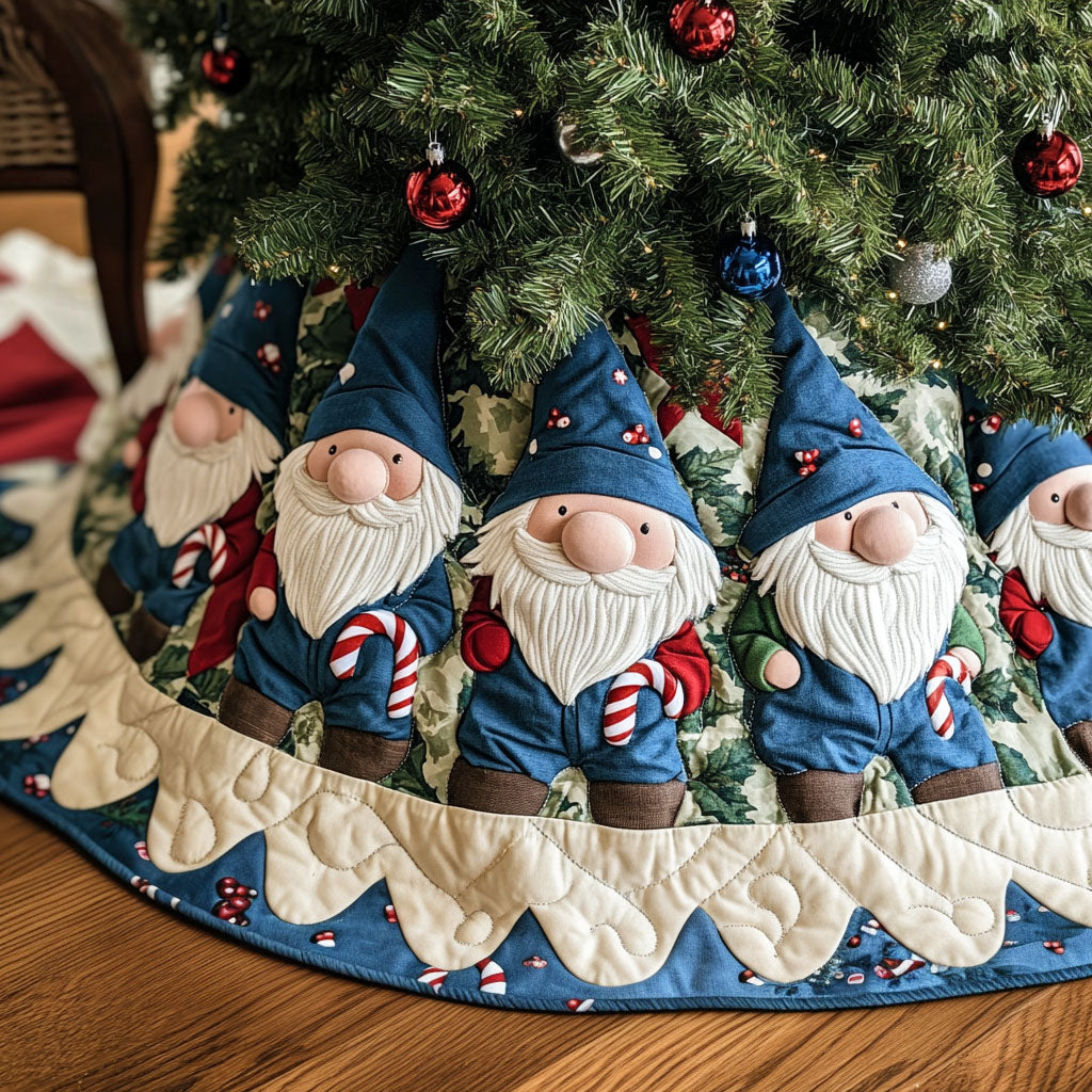 Gnome Christmas Spirit Quilted Christmas Tree Skirt Merry And Bright Holiday Decor