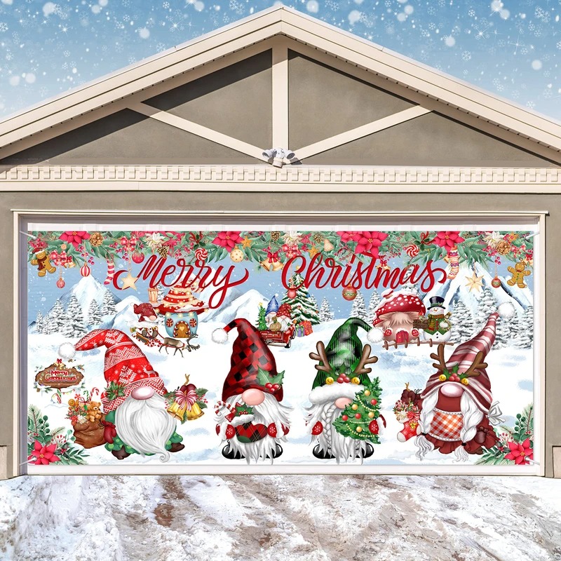 Gnome Christmas Time Garage Door Cover Festive Xmas Door Banner Decor Gnome Related Gifts