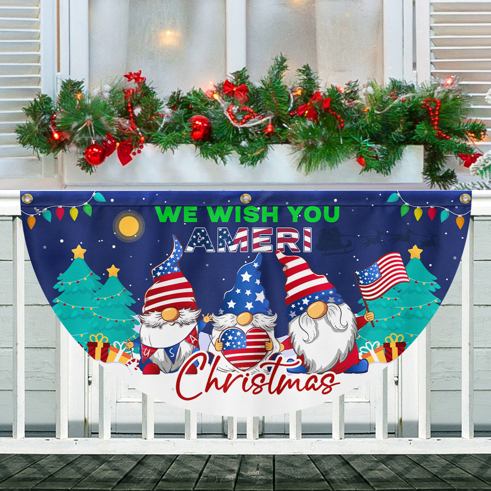 Gnome Christmas We Wish You Ameri Christmas Non Pleated Fan Flag