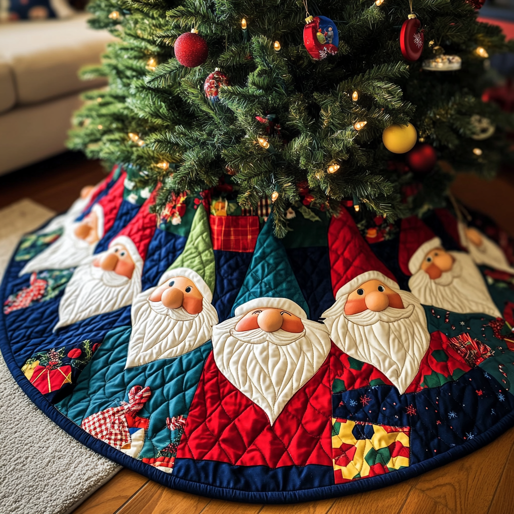 Gnome Circle Quilted Christmas Tree Skirt Heartwarming Christmas Tree Skirt Gift for Loved Ones