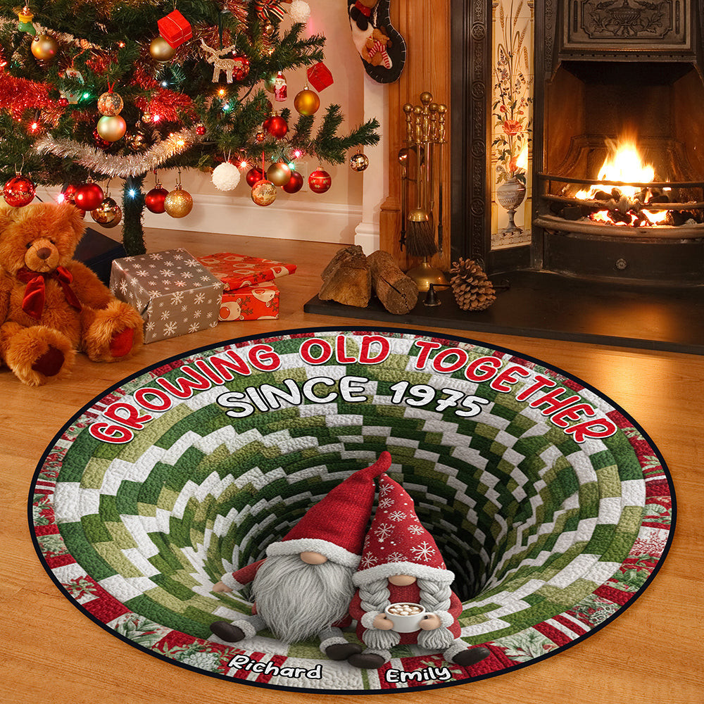 Gnome Couple Quilted Round Mat - Personalized Gifts For Couple - Personalized Funny Christmas Gift For Dad