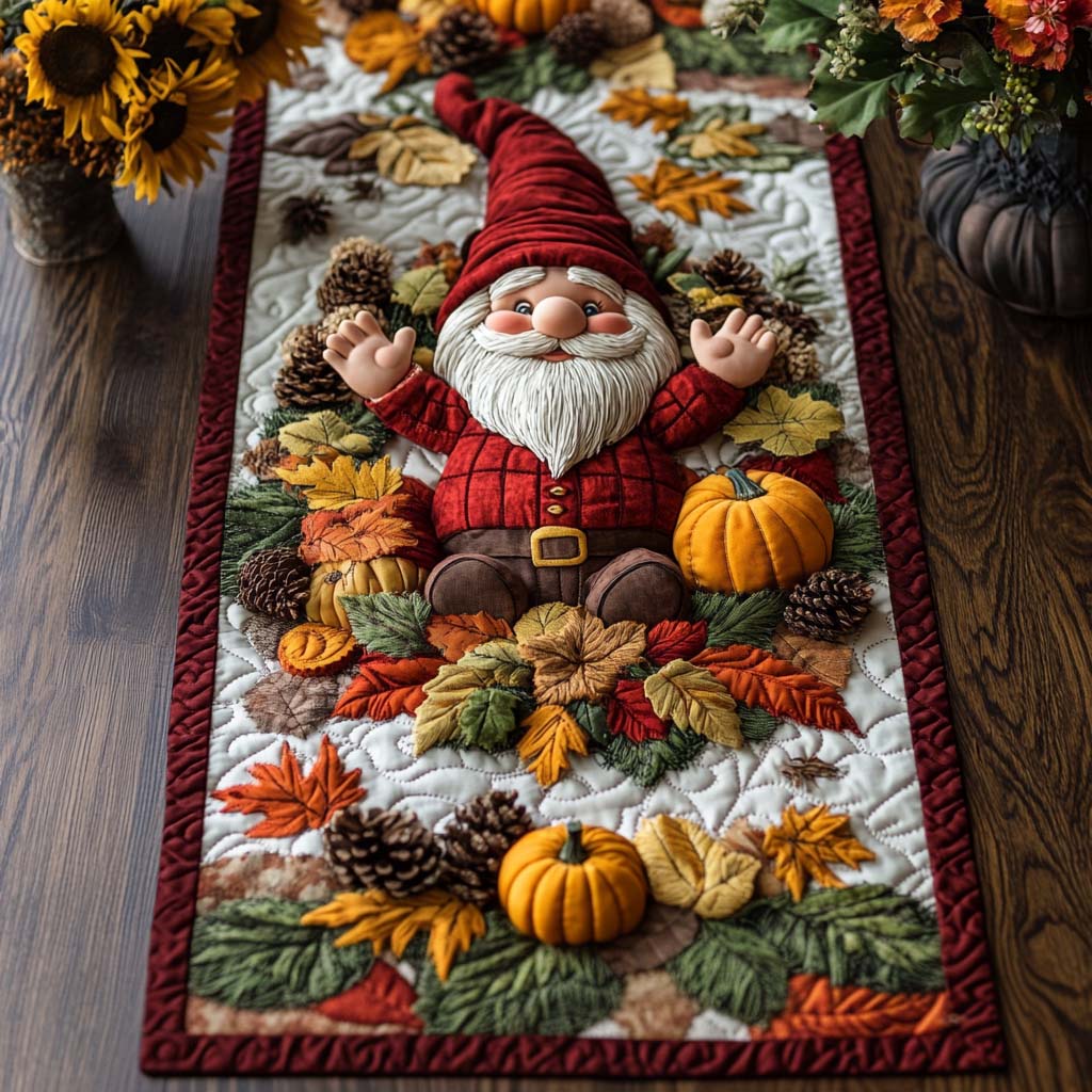 Gnome Cozy Lane Quilted Table Runner Fall Table Toppers Good Family Gifts