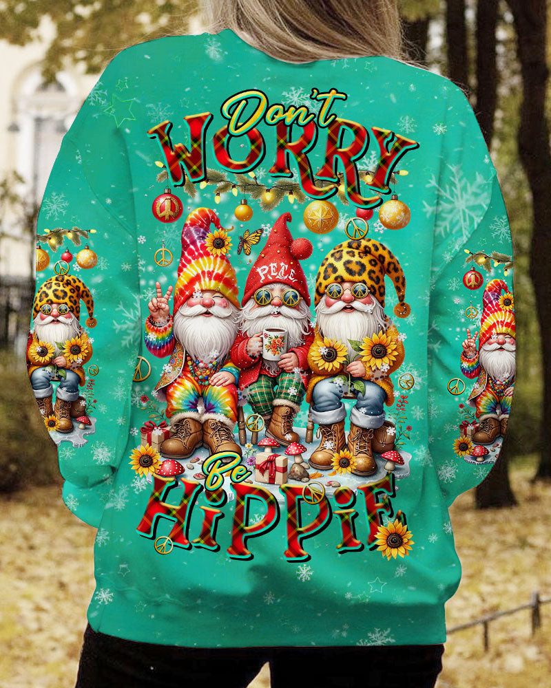 Gnome Don't Worry Be Hippie Christmas Sweatshirt Sunflower Clothes Hippie Christmas Gifts