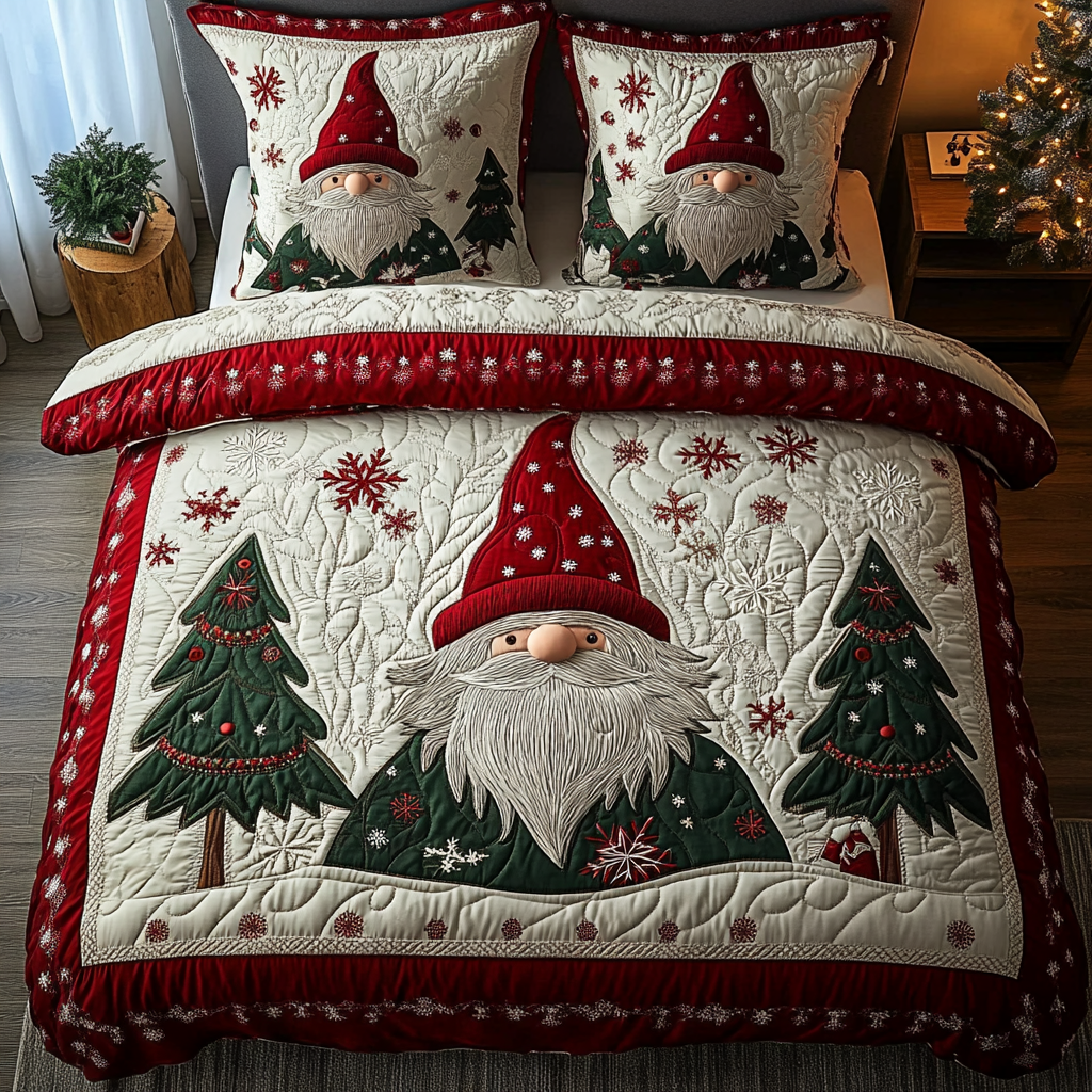Gnome Dreams Quilted Bedding Set Xmas Duvet Cover Set Christmas Gifts For Her