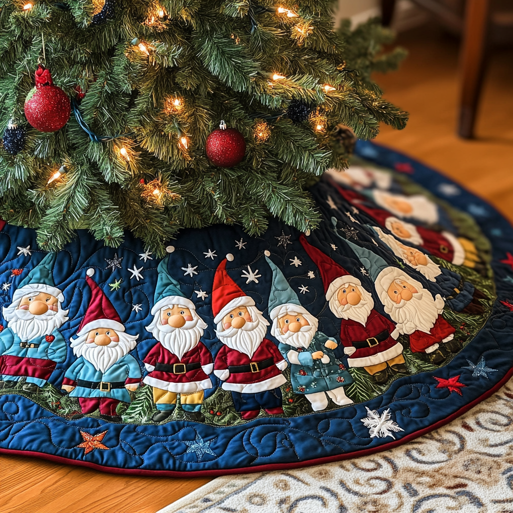 Gnome Ensemble Quilted Christmas Tree Skirt Lovely Holiday Tree Skirt for Festive Vibes