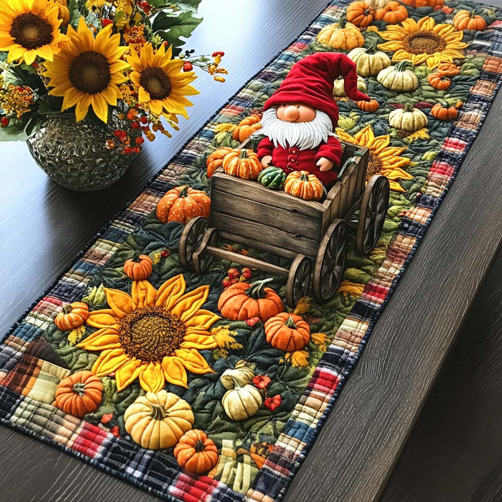 Gnome Fall Days Quilted Table Runner Fall Table Runner Decor Unique Gifts For Family