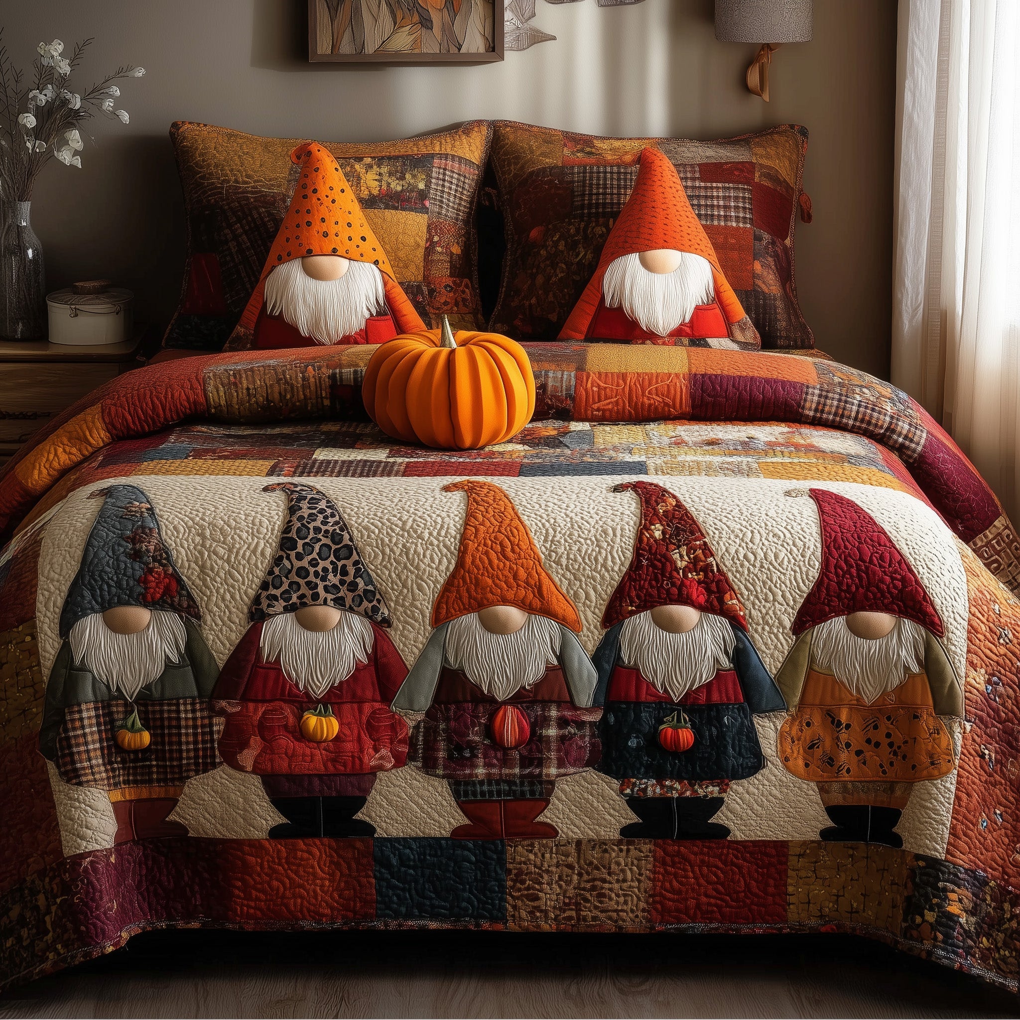 Gnome Family Quilted Bedding Set Duvet Cover Bedspread Best Autumn Gifts