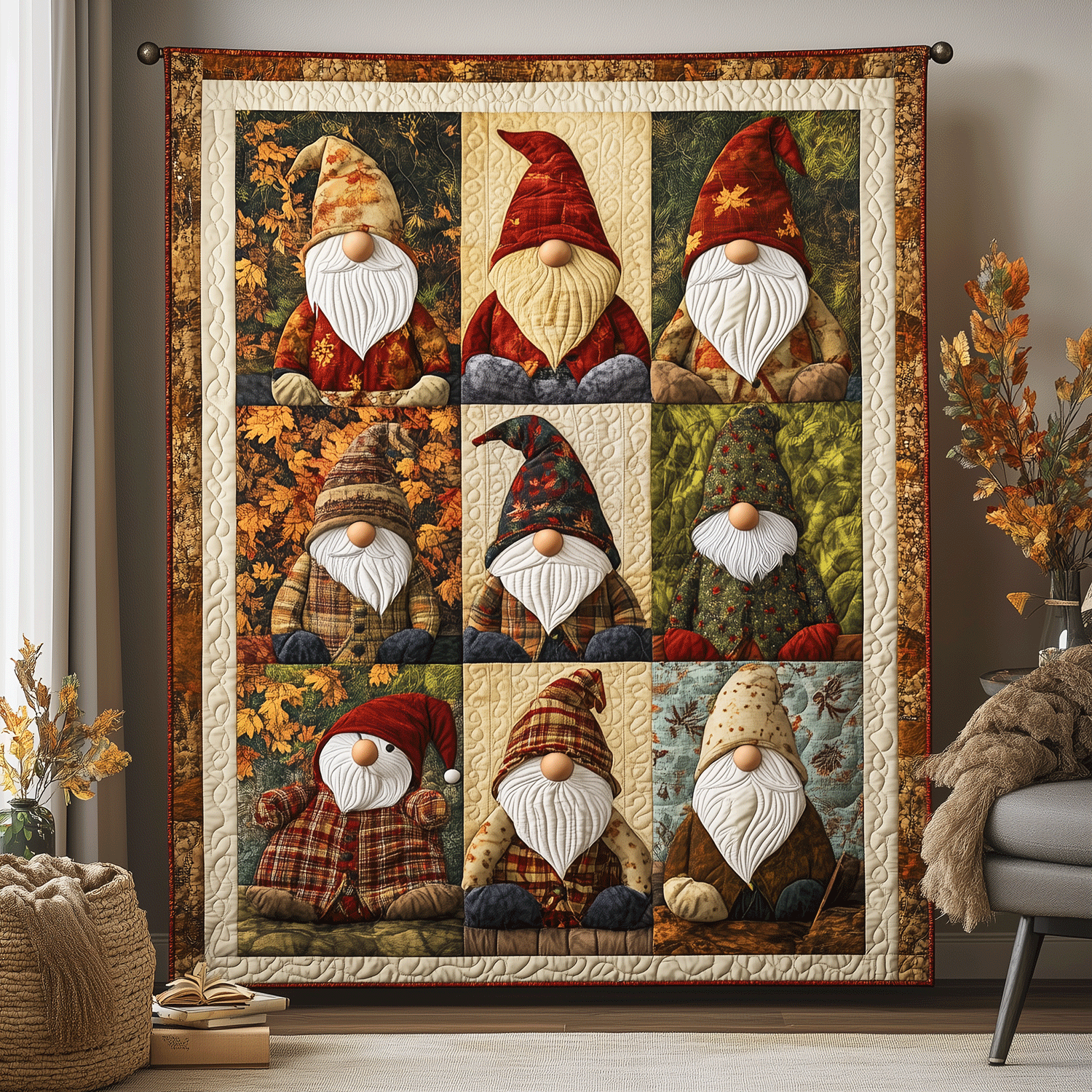 Gnome Farm Quilted Blanket Cozy Fall Gift Ideas