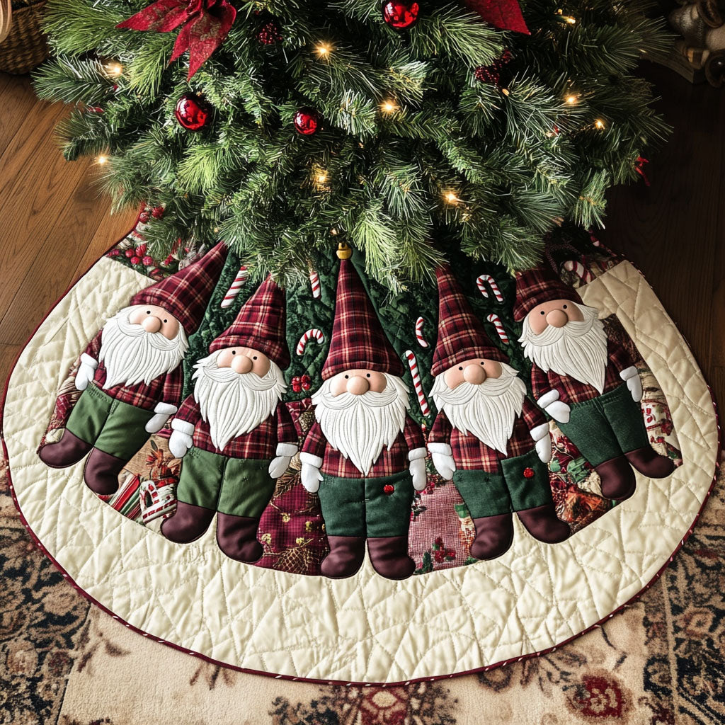 Gnome Forest Celebration Quilted Christmas Tree Skirt Cozy Holiday Tree Skirt to Brighten Your Home