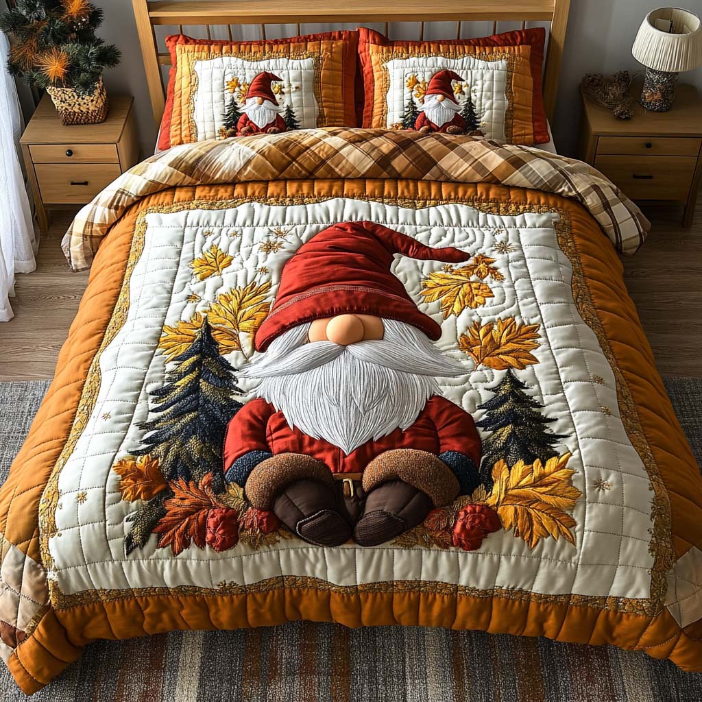 Gnome Forest Warmth Quilted Bedding Set Bedroom Decorations Best Autumn Gifts