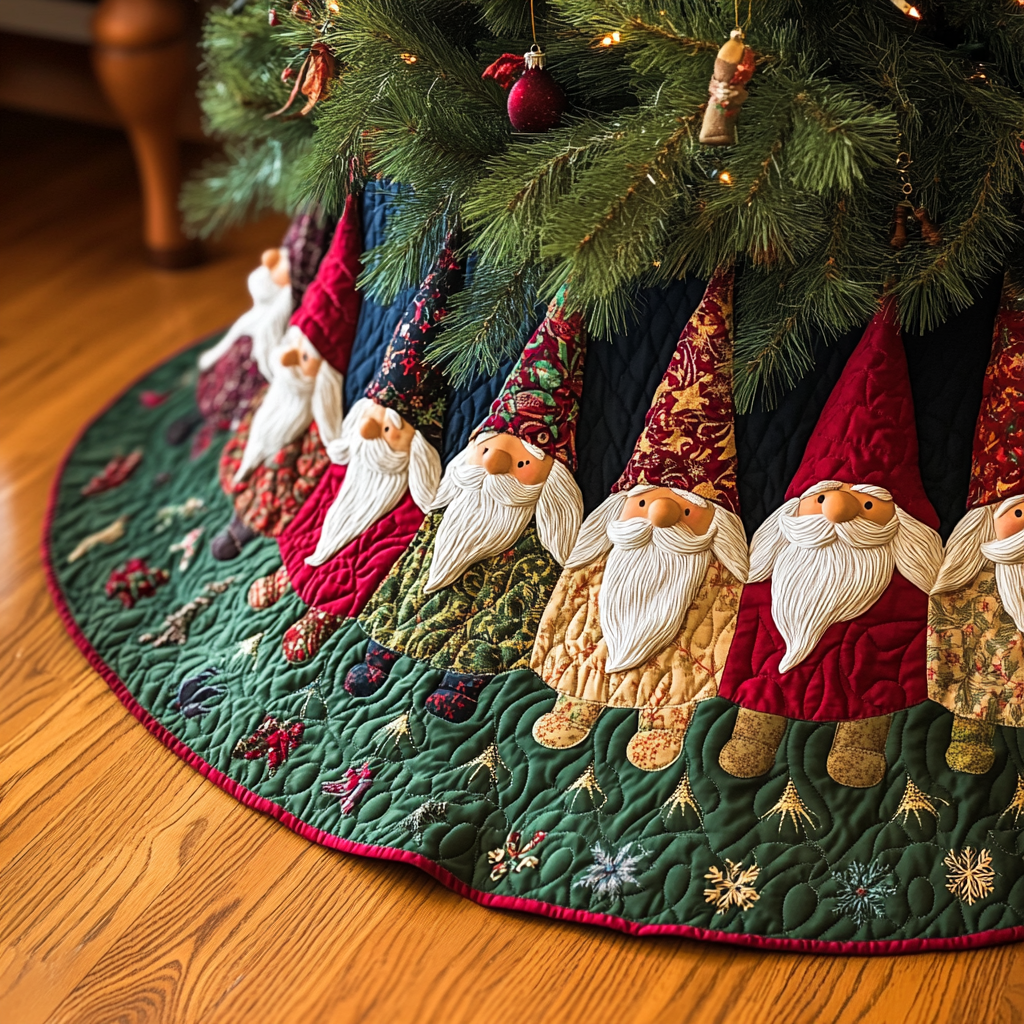 Gnome Gather Quilted Christmas Tree Skirt Festive Christmas Tree Skirt for Holiday Decor