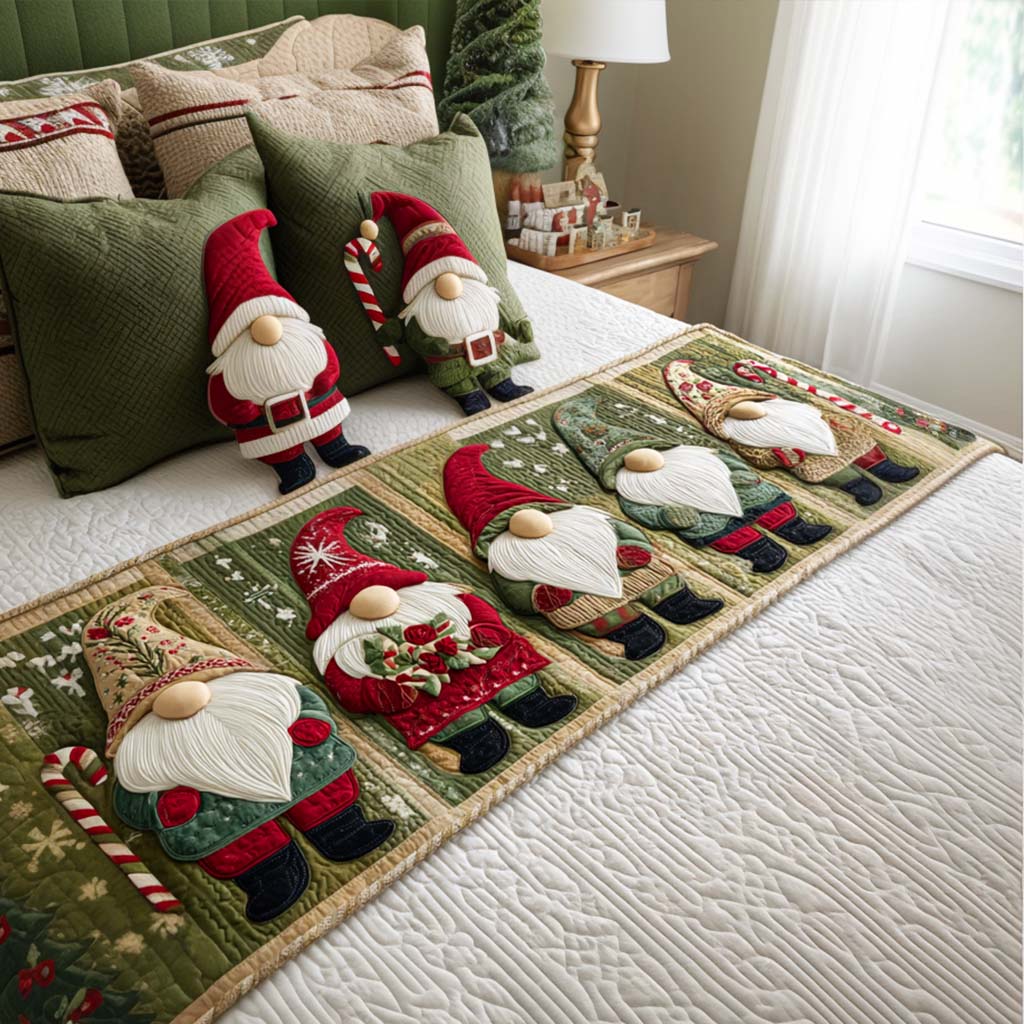 Gnome Gathering Quilted Bed Runner Christmas Decorations Unique Christmas Gifts