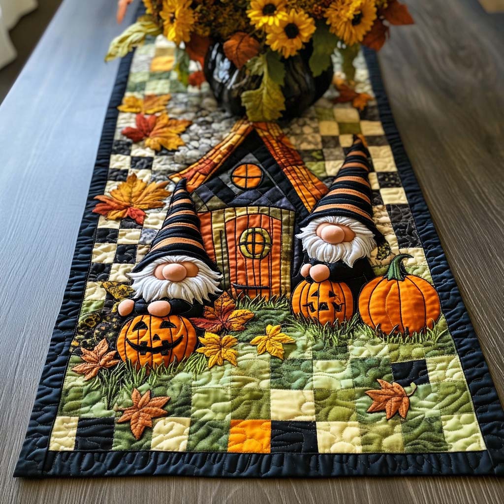 Gnome Harvest Joy Quilted Table Runner Best Fall Table Runners Good Gifts For Mom
