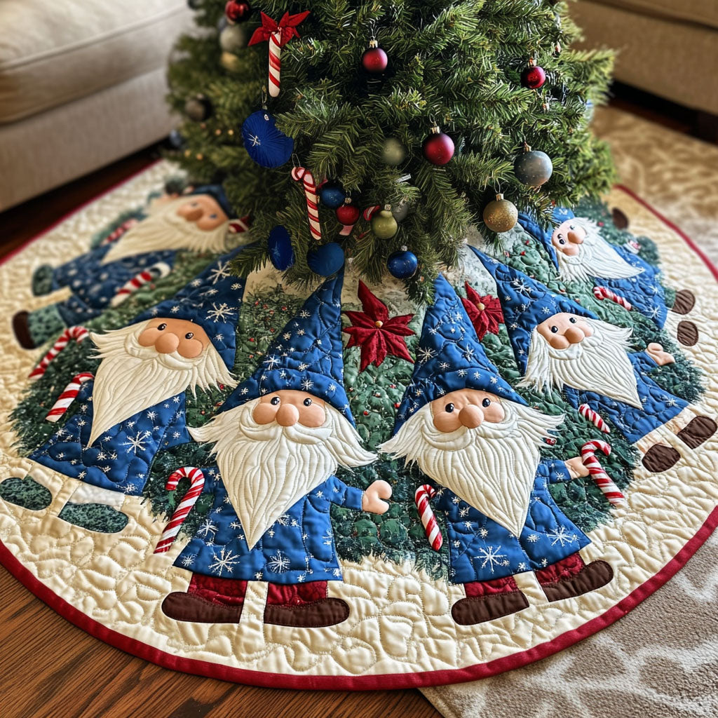 Gnome Holiday Joy Quilted Christmas Tree Skirt Cozy Holiday Tree Skirt to Brighten Your Home