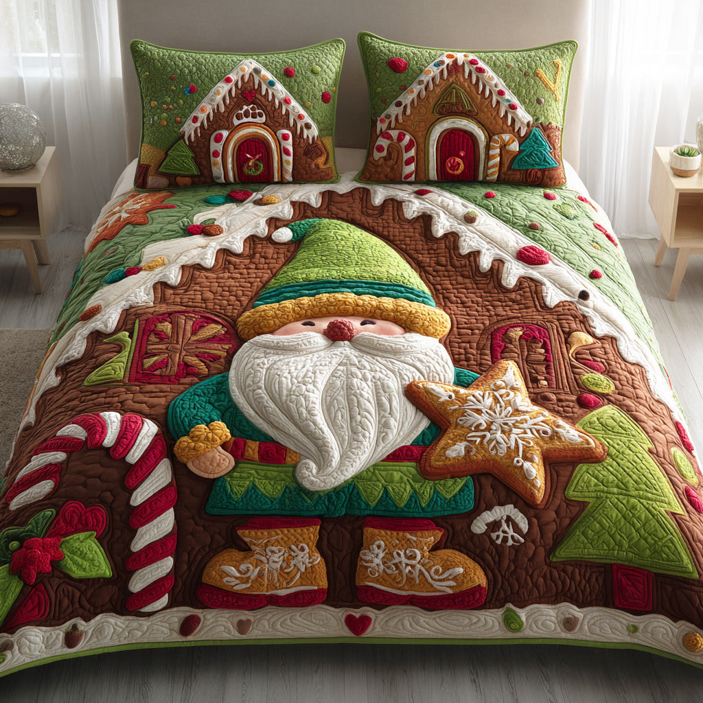 Gnome Holiday Warmth Quilted Bedding Set King Size Quilt Sets Holiday Cheer Gift For Wife