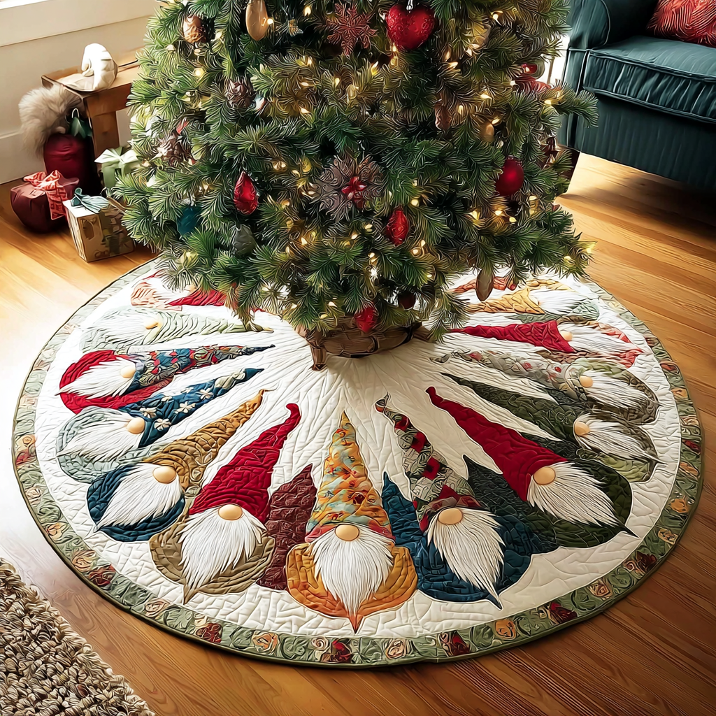 Gnome Joy Christmas Quilted Tree Skirt Gnome Pattern Christmas Decor Ideas