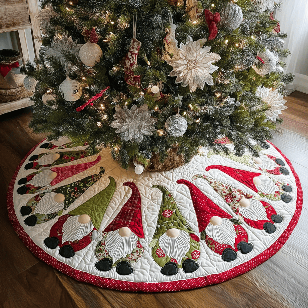 Gnome Joy Christmas Quilted Tree Skirt Winter Home Decor Gnome Lover Xmas Presents