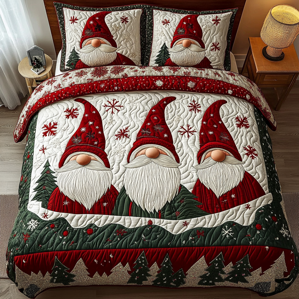 Gnome Joy Quilted Bedding Set Xmas Duvet Sets Best Christmas Gifts 2025