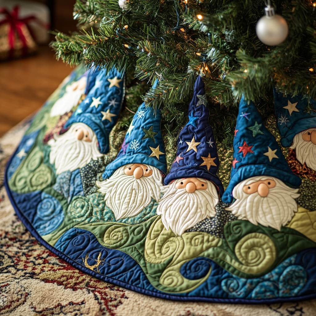 Gnome Joy Quilted Christmas Tree Skirt Perfect Merch Gift Tree Skirt for Holiday Season