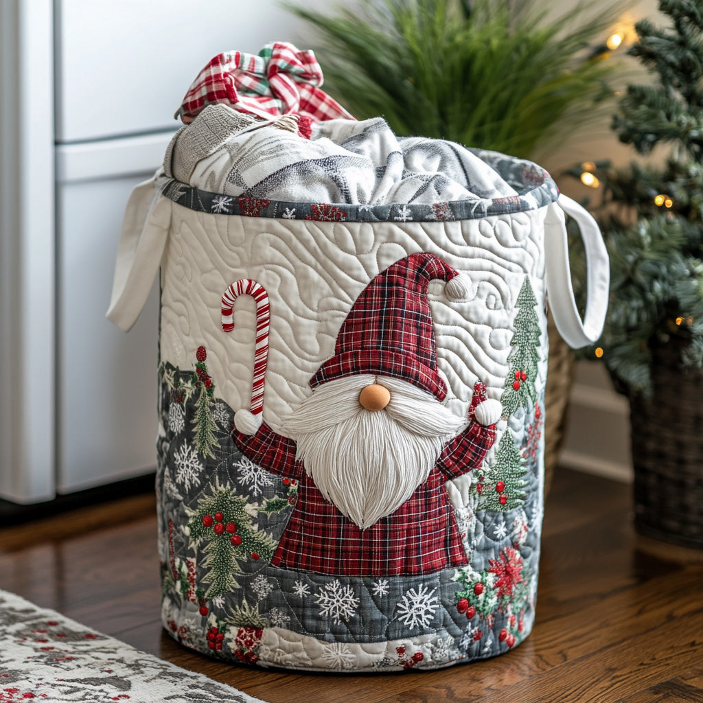 Gnome Joy Quilted Laundry Basket Birthday Merch Gift