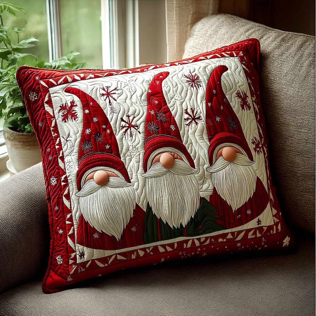 Gnome Joy Quilted Pillow Case Christmas Throw Pillow Covers Gifts For Gnome Lovers