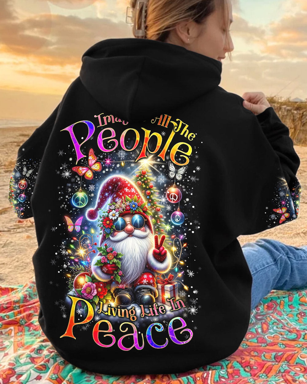 Gnome Living Life In Peace Christmas Hoodie Best Xmas Apparel Gnome Gifts For Him