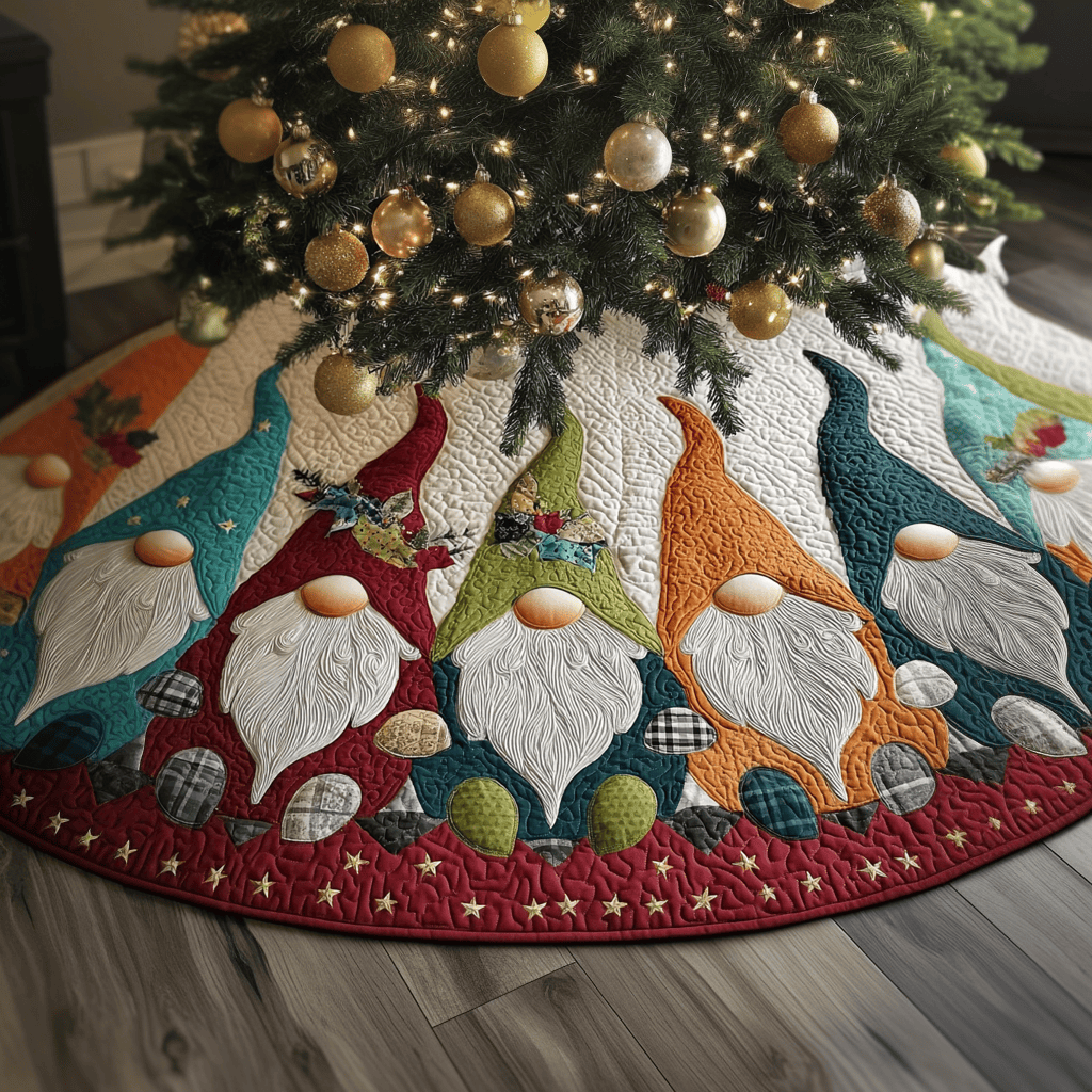 Gnome Magic Christmas Quilted Tree Skirt Home Decor Holiday Tree Skirt Gnome Lover Gifts