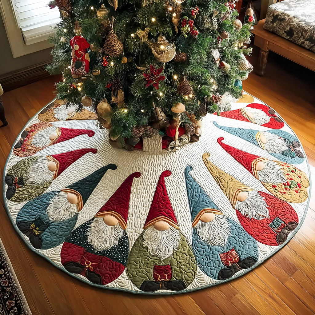 Gnome Magic Christmas Quilted Tree Skirt Lovely Christmas Gift Idea Quilted Tree Skirt