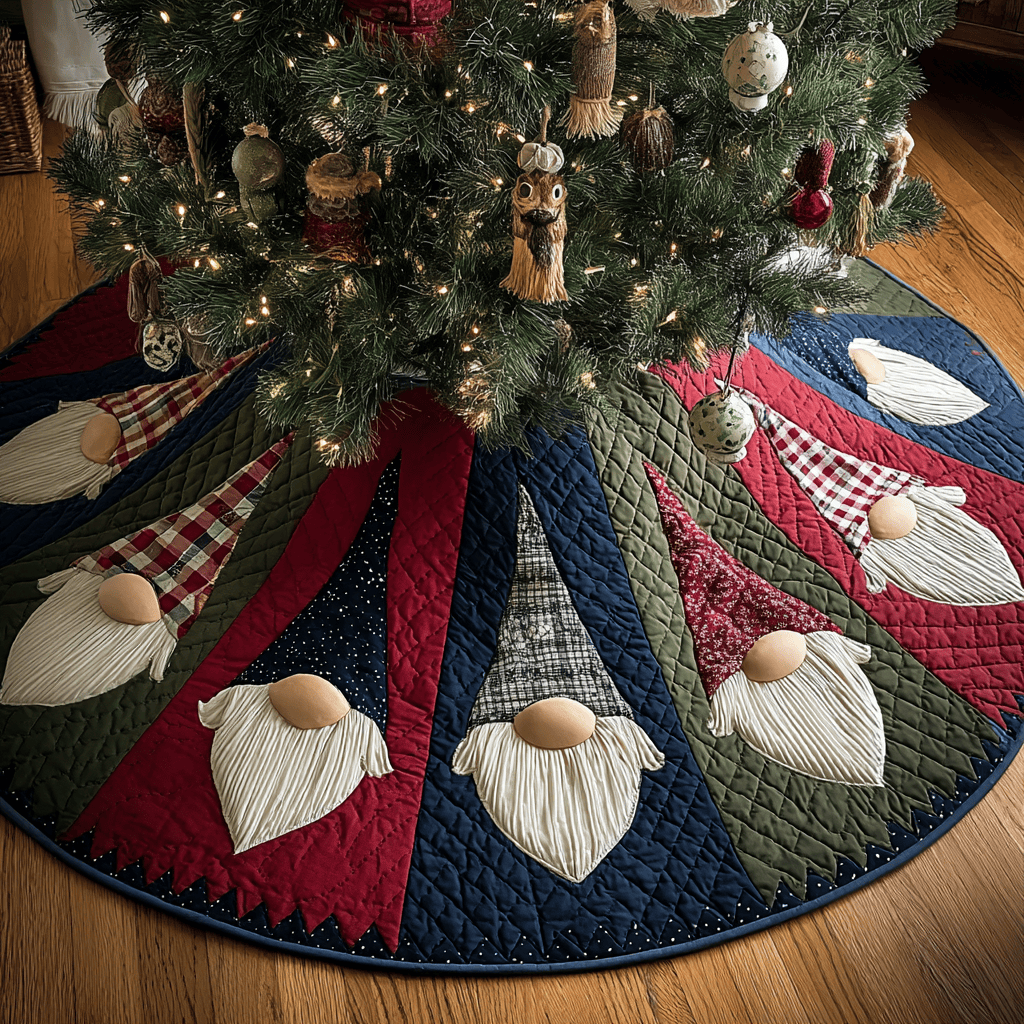 Gnome Magic Christmas Quilted Tree Skirt Winter Home Decor Unique Christmas Presents