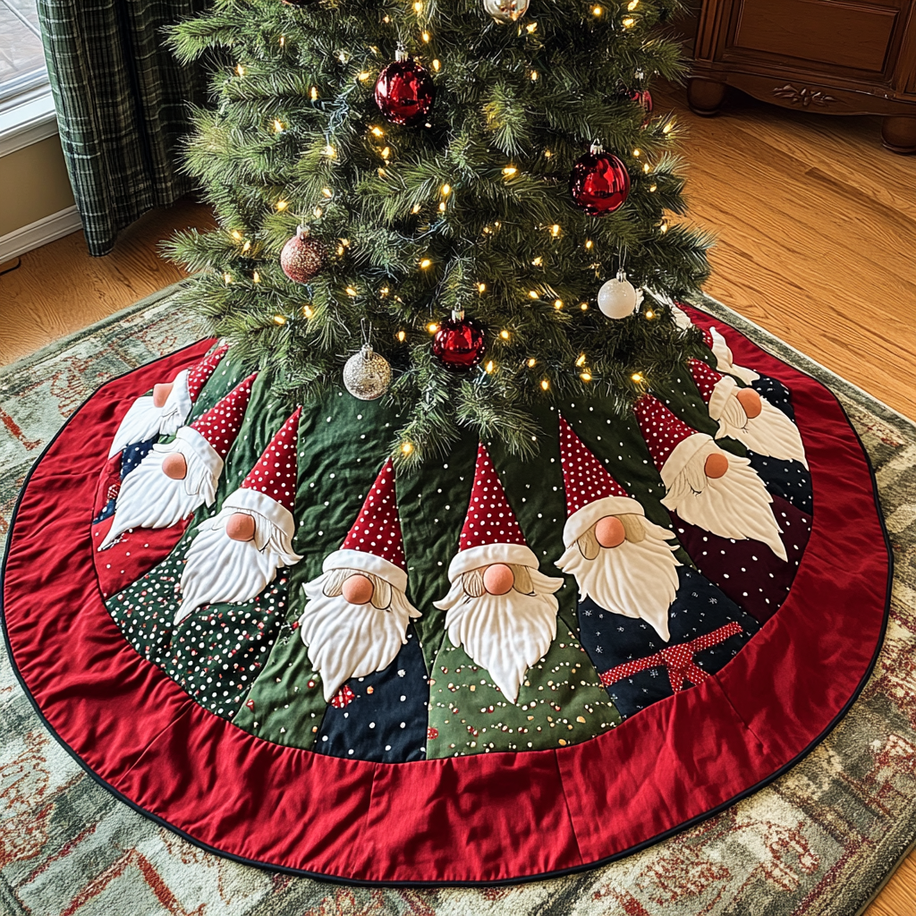 Gnome Magic Christmas Quilted Tree Skirt Xmas Tree Decor Gnome Themed Gifts