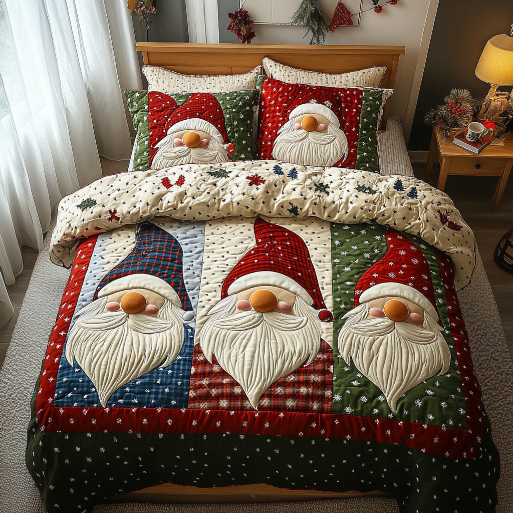Gnome Magic Quilted Bedding Set Holiday Duvet Cover Set Gifts For Men Who Have Everything
